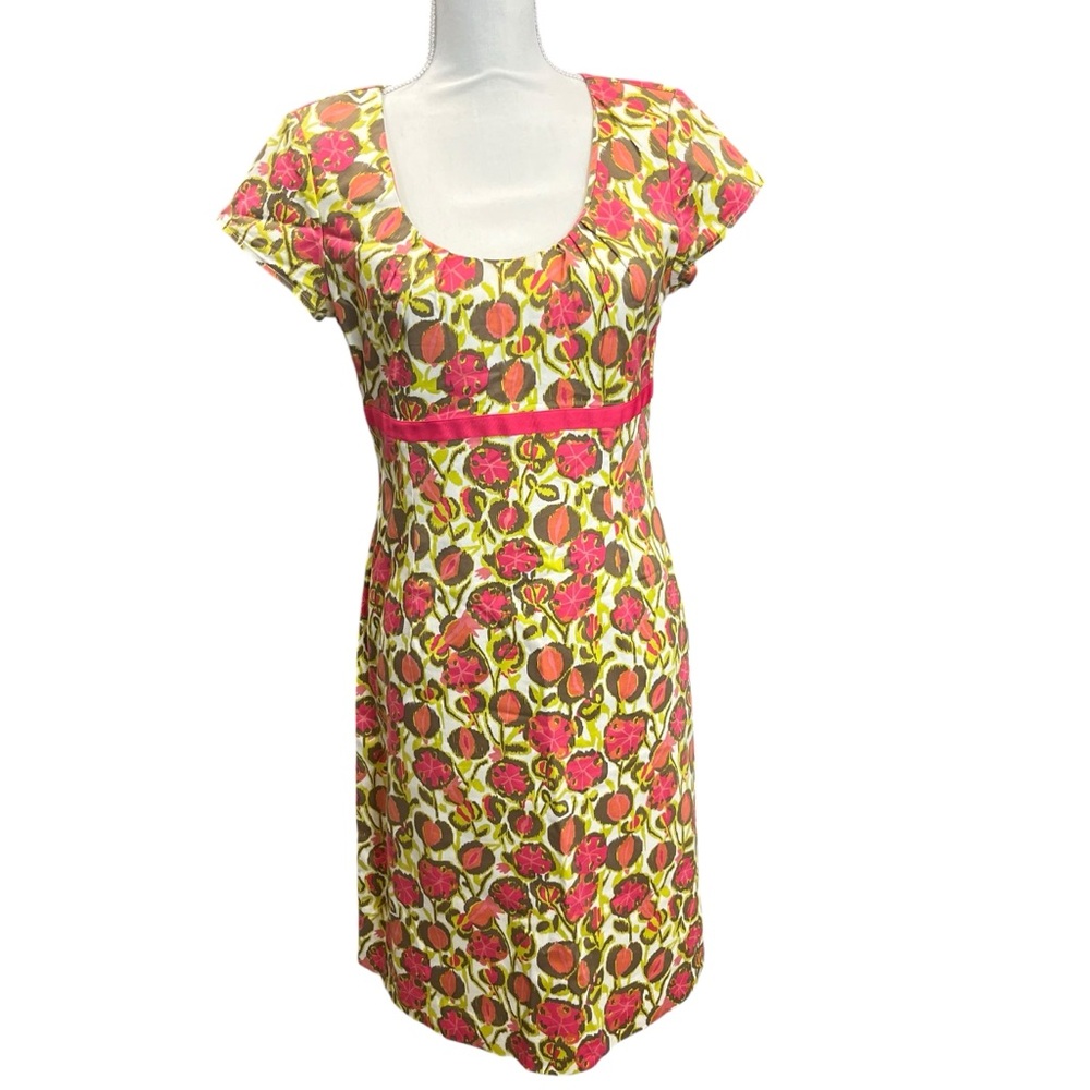 Boden Floral Sheath Dress US 8 Pink Green Cotton Scoop Neck Cap Sleeve - Picture 2 of 14